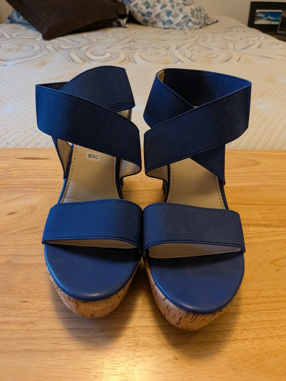 Women’s Navy Cork Wedge Sandals with Stud Detail